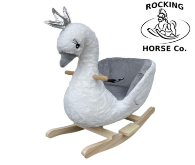 White Swan Rocker NEW Plush White SWAN Rocking Chair Beautiful on Wooden Rockers - Age ...