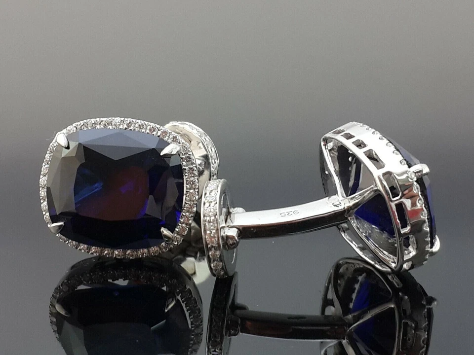 Gemelos para hombre Attractive Look estilo halo azul corte cojín creado en laboratorio Foto 2 de 4