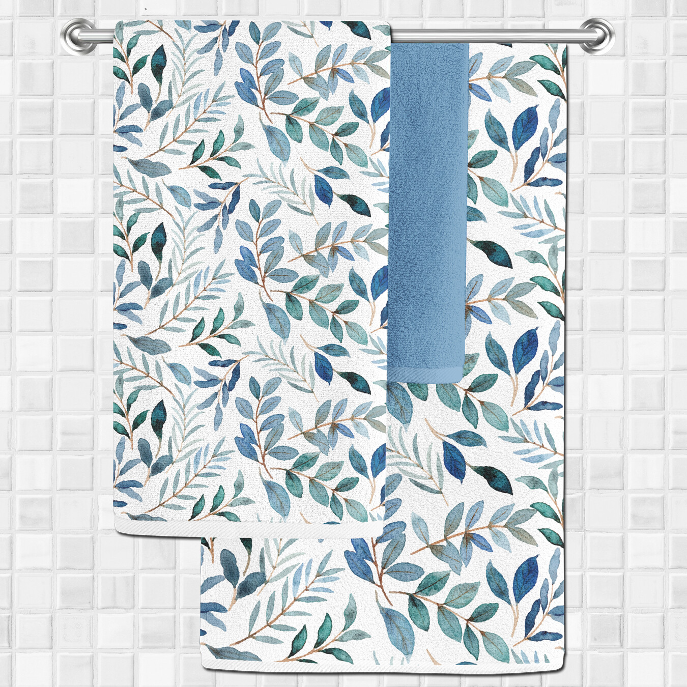 Botanical Bath Towels #1, Country French Teal Blue Towels, Bathroom ...