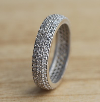 Massiv 925 Sterlingsilber 3 Reihen CZ Bandring Full Eternity verschiedene Größen verpackt
