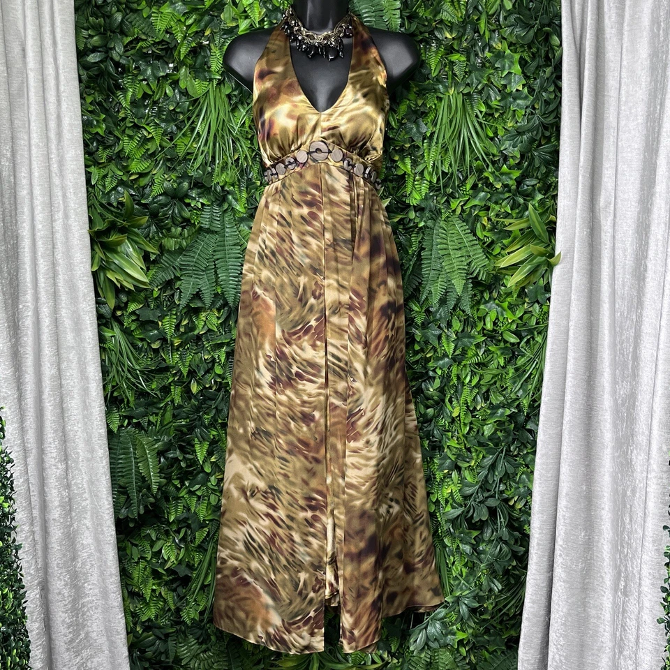 Vestido Vintage ROBBI BEE Superpuesto Fluido Mujer 10 Marrón Dorado Transparente Bohemio 2303 Foto 2 de 4