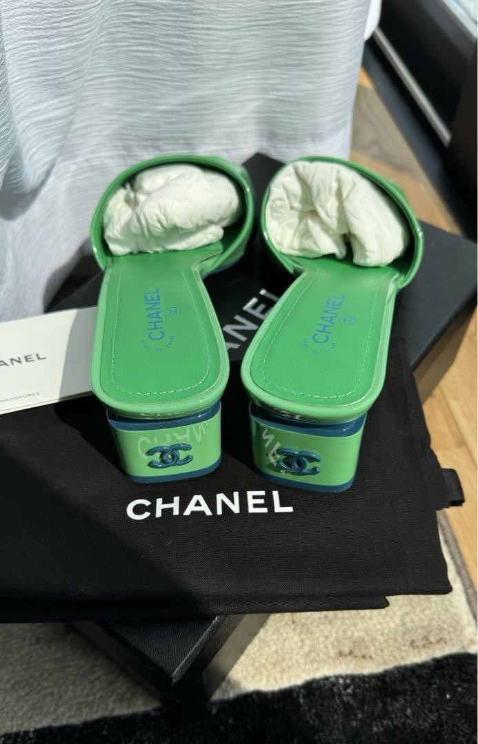 CHANEL Logo Sandals Mules Seaside Summer Size 38