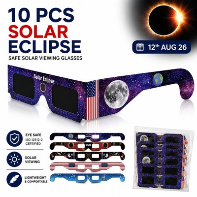 10 x Solar ECLIPSE Gläser: 12. August 26: Kostenloser UK-VERSAND: ISO 12312-2 zertifiziert