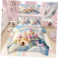 Princess Castle 7 Pieces Bedding Set,Dreamy Fairy Tale Twin Blue Pink