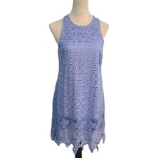 Francescas Blue Lace Dress M Halter High Neck Perwinkle Crochet Geometric Mini