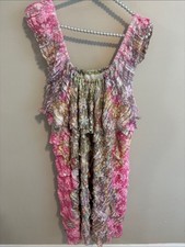 VTG Y2K Whimsigoth Fairycore Tiered Ruffle Mesh Midi Dress Pink Floral
