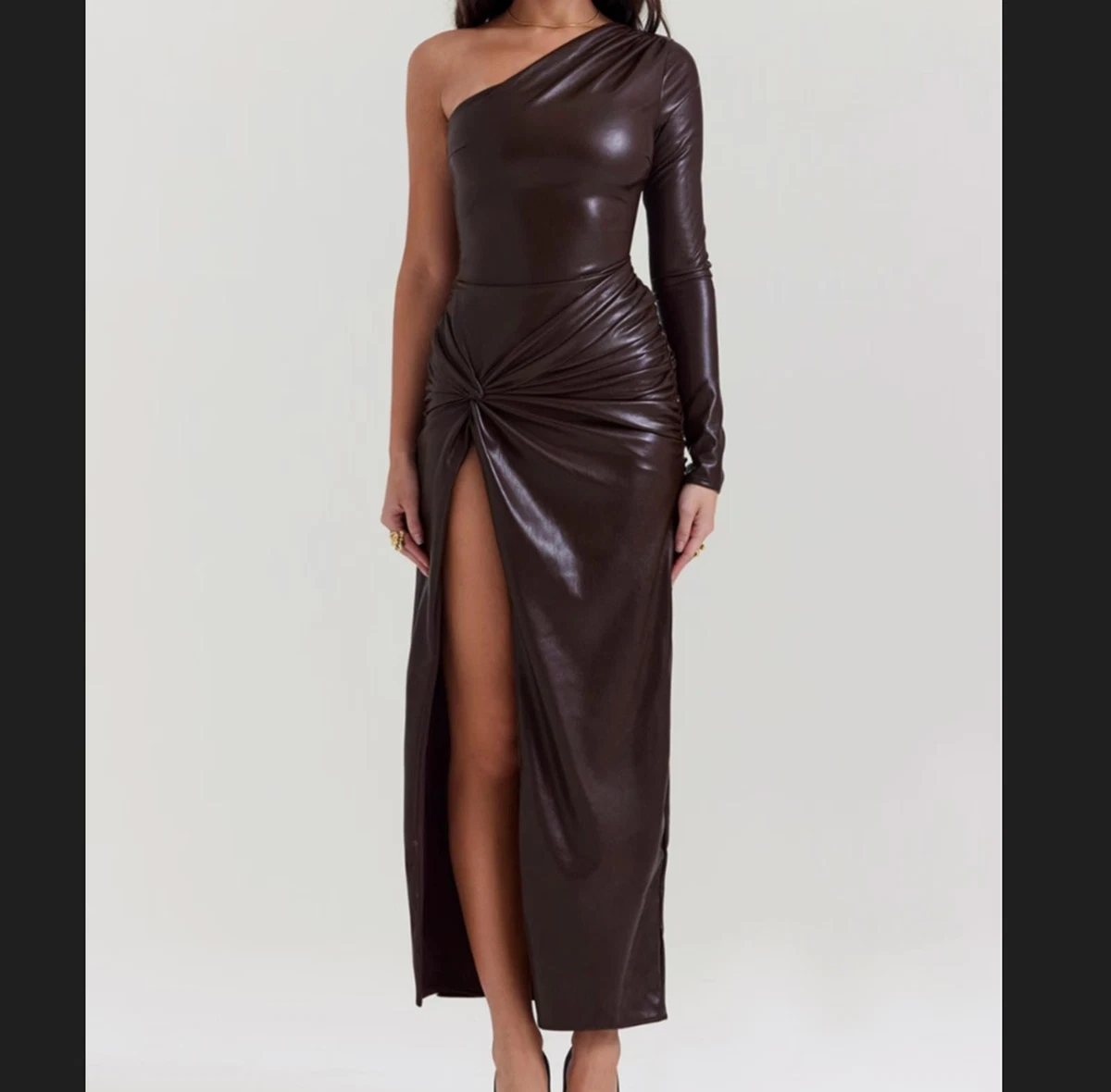 tan leather mini dress Thora Vegan Leather Dress