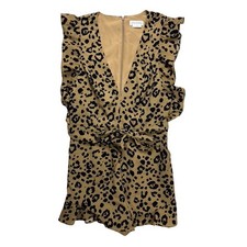 Lovers and Friends Leopard Print Ruffle Romper Tan Black Size Small