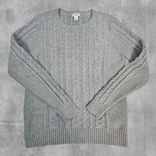 LL Bean Medium Fisherman Grey Cable Knit Crewneck Sweater 100 Cotton Womens S33