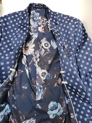 Blazer Vestido Azul Polkadot Para Hombre Calce Ajustado Paisley Y Gris S/42 - Imagen 13 de 13