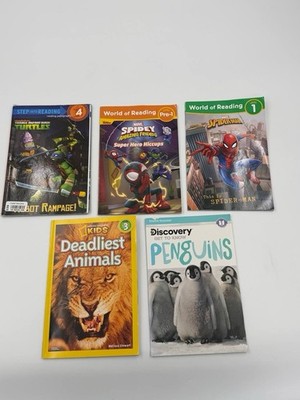 Kids Reading Books Lot Spider-Man TMNT National Geographic Level 1-4
