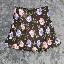 Jones New York Signature Skirt Sz 6 Silk Brown Pink Purple Floral Romantic Mini