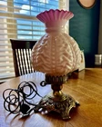 Vtg Fenton Pink Milk Glass Cabbage Rose Lamp