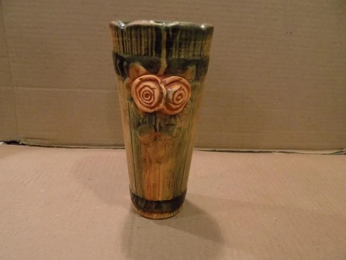 Weller Pottery 6 3/4" Woodrose Pattern Ceramic Vase or Wall Pocket 1910's