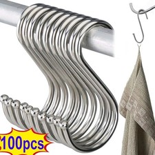 50x Heavy Duty Stainless Steel Metal S Hooks Clothes Hanger for Kitchen Bathroom