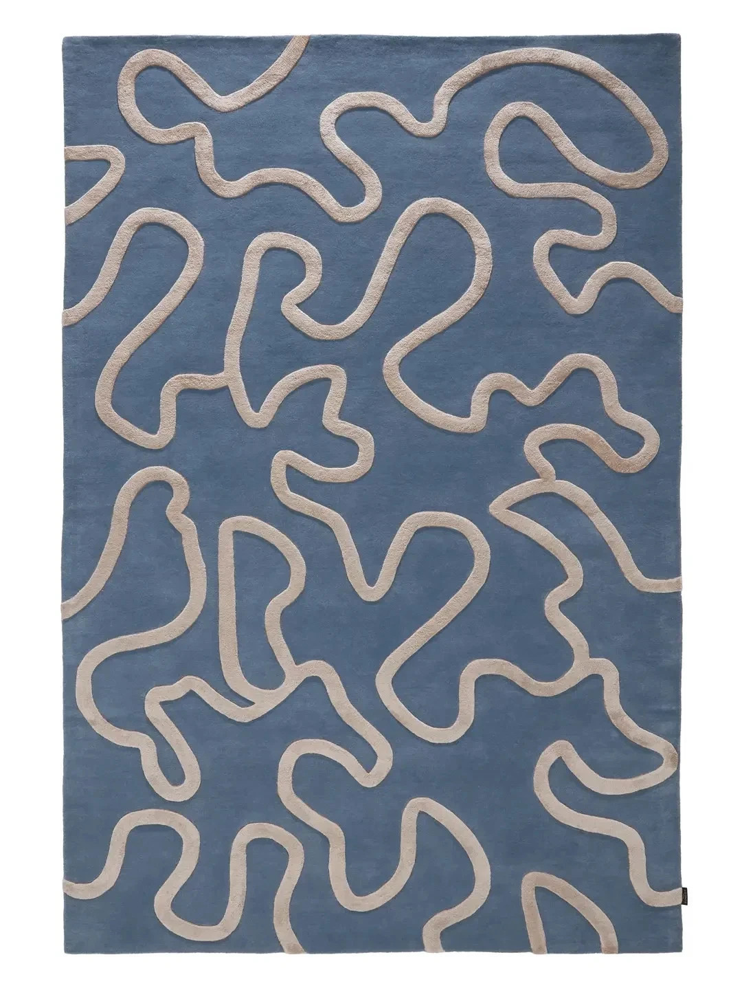 Hand Tufted Wool Area Rug Modern Abstract Blue Geometric Designer Floor Carpet