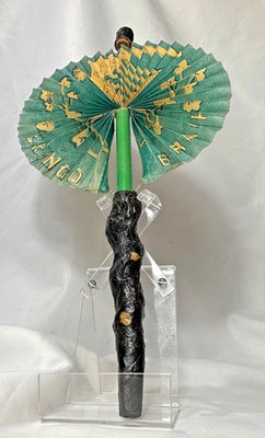 Vtg Novelty Cockade Fan Paper Mache Shillelagh ERIN GO BRAGH Green Tissue