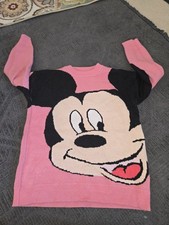 Vintage Unisex Pink Mickey Mouse Knit Sweater Soft 2 Sided