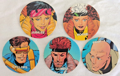 Lot of 5 Vintage Marvel X-Men POGS 1994 Cyclops Gambit Jubilee Prof. X & Rogue