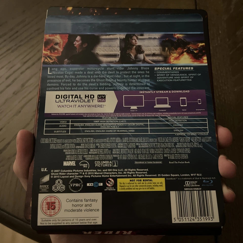 Marvel's Ghost Rider Debossed STEELBOOK (Blu-ray, UK, Extended Cut) REGION FREE - Image 2 of 4