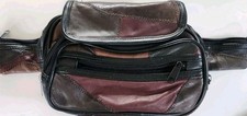 Vintage 90s Leather Patchwork Fanny Pack Waist Bag Crossbody Multi Pocket Brown