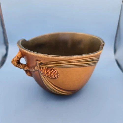 Roseville Pottery Brown Pine Cone Bowl Planter Vase #320-5" NICE