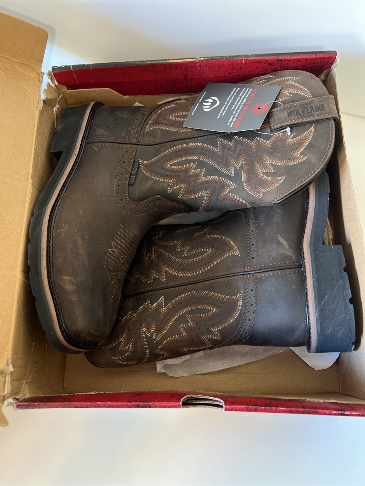 Men's Wolverine Rancher ST Waterproof Steel-Toe Work Boots Size 8.5 Brown W10765