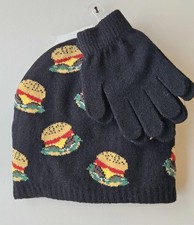 Nolan Originals Youth Boys Hamburger/Cheeseburger Hat  Gloves Set New 4-16