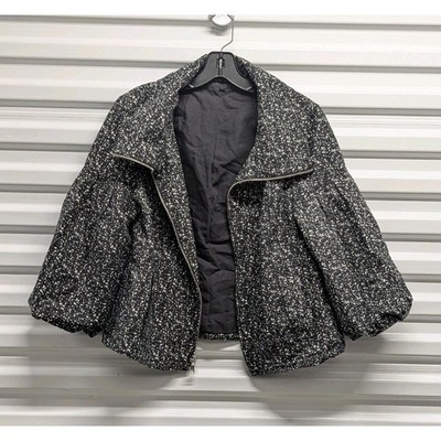 Quiet Luxury Silk Blend Cropped Jacket Puff Sleeve Express Size 10 Blazer Career
