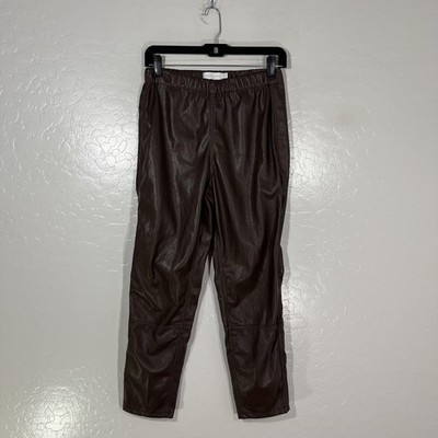 Jonathan Simkhai Pants Womens M Brown Faux Leather Jogger Elastic Waist Lined
