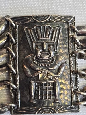 Vtg 900 Silver Panel Bracelet 61.3g Fine Jewelry 6.75'' Mesoamerican