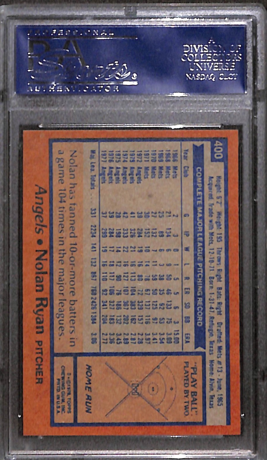 1978 TOPPS #400 Nolan Ryan PSA 8 NM-MT 19332007  view 2