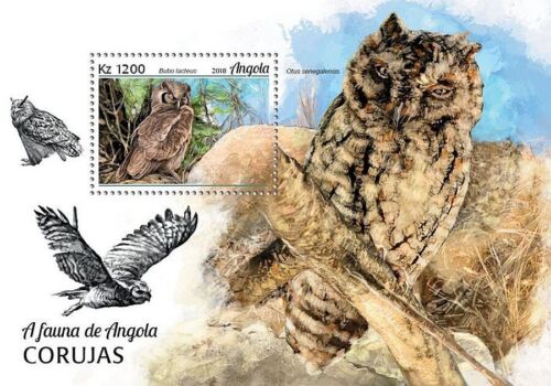 OWLS Birds of Prey (Eagle Owl/African Scops Owl) Stamp Sheet #42 (2018 Angola) - Picture 1 of 1