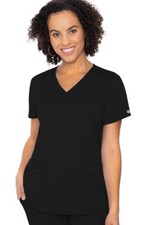 Med Couture MC Touch Women's Scrubs 4 Pocket Top MC7468  Black Free Ship Large