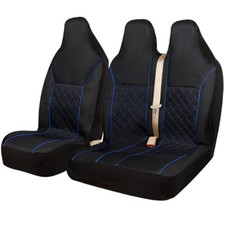 FOR FORD TRANSIT TIPPER - LUXURY QUILTED BLUE PIPING VAN SEAT COVERS - 2+1