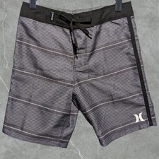 Hurley Logo Boys' 6 Black Gray Striped Back Pocket Boardshorts
