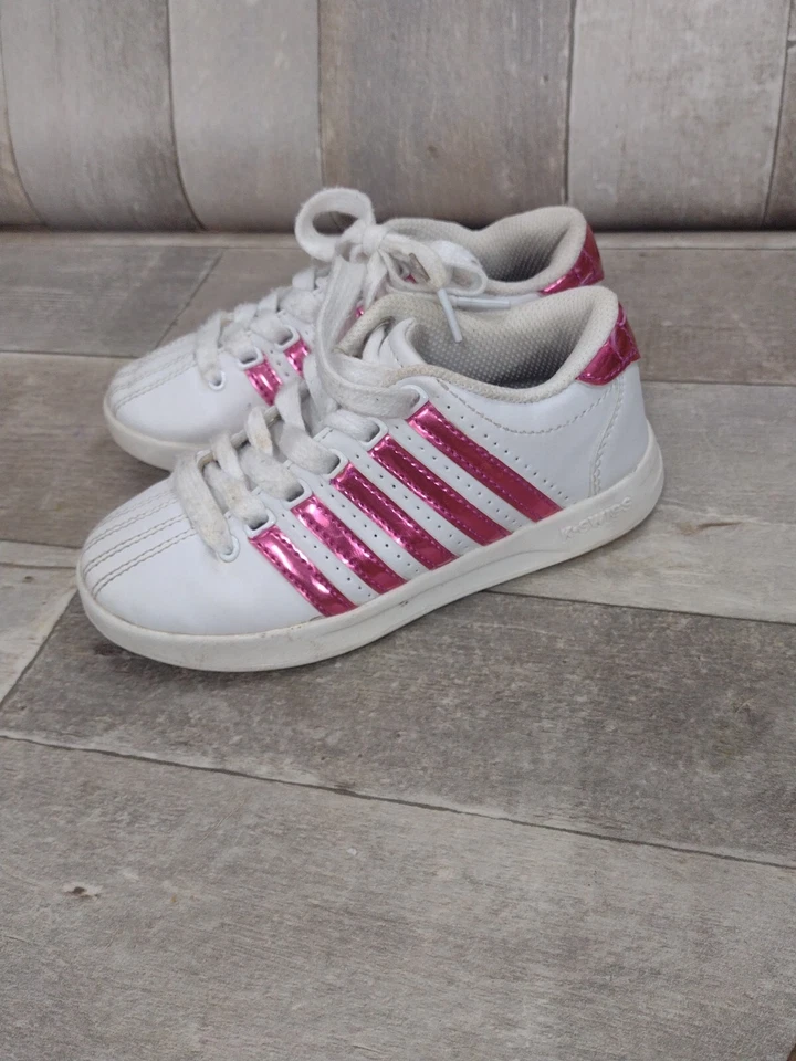 Niñas K-Swiss Zapatos Blanco Rosa Brillo Atlético EE. UU. Niños Talla 11 Foto 3 de 4