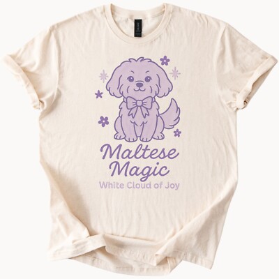 Maltese Magic Graphic T Shirt Cute Cartoon Dog White Cloud of Joy Tee