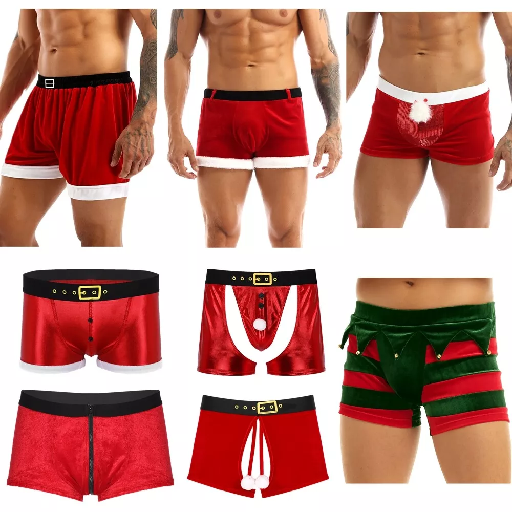 Mens Christmas Costume Holiday Santa Claus Lounge Boxers Shorts Trunks  Underwear