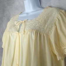 Vintage Nightgown House Coat Womens Medium Yellow Sheer Eyelet Trim Mod