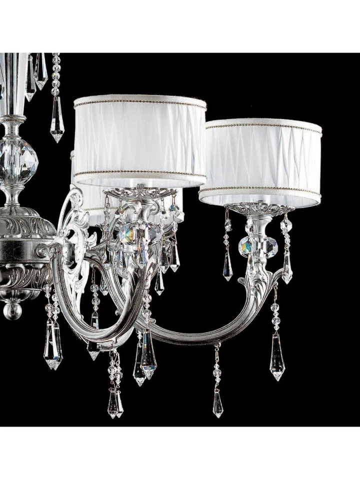 LAMPADARIO CLASSICO IN OTTONE FOGLIA ARGENTO CON PARALUMI - Immagine 2 di 2