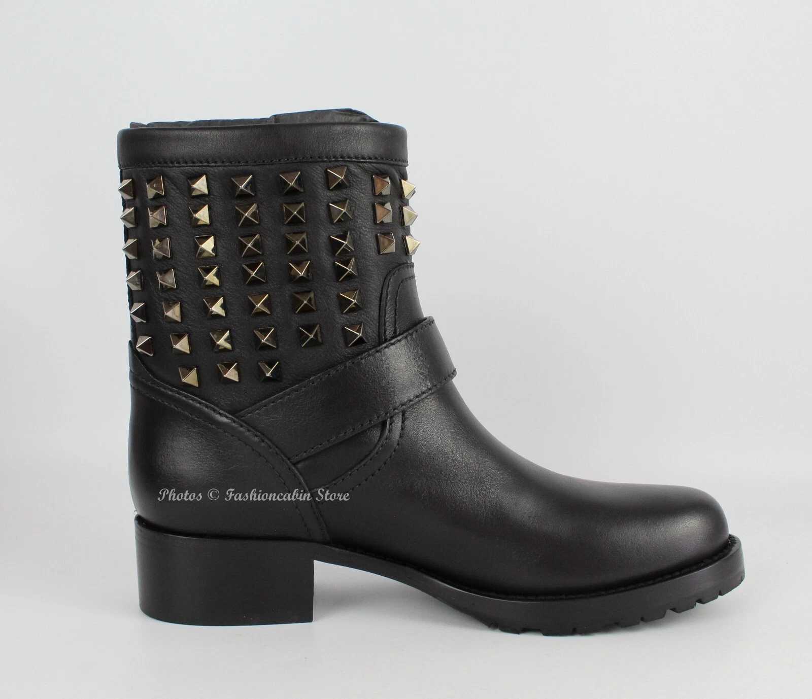 NUOVI Stivali Biker Valentino Garavani Neri Rockstud in Pelle Nero EUR 36 5