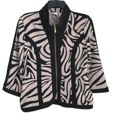 Chico's Collection 0 Tan Black Animal Print Full Zip Jacket Blazer Size Small