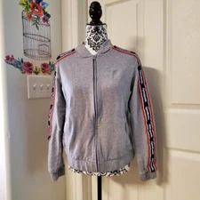 Vintage Reebok CLASSIC Zip Up Athletic Jacket Women Gray 100% Cotton M GUC