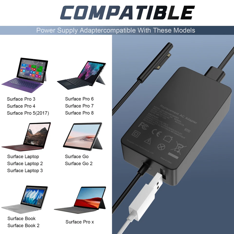 Лот 65 Вт для Microsoft Surface Book Pro 3 4 5 6 7 1706 адаптер переменного тока зарядное устройство USBPort - Изображение 4 из 4