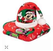 Minnie Mouse Travel Blanket and Santa Hat blanket 40" x 50" , hat 15" 