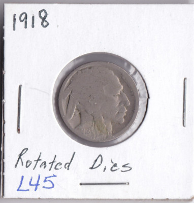 1918 Buffalo Nickel Acid Dated Slight Die Rotation Opposite Direction L45