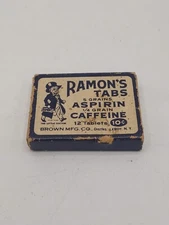 Vtg RAMON'S TABS ASPIRIN CAFFEINE Instructions Advertising cardboard paper box