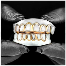 Custom Fit Open Face 14K Gold Plated Mouth Teeth Grills Grillz Upper Lower Set