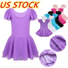 Girls Gymnastics Ballet Leotard Tutu Dress Dance Chiffon Skirt Ballerina Costume